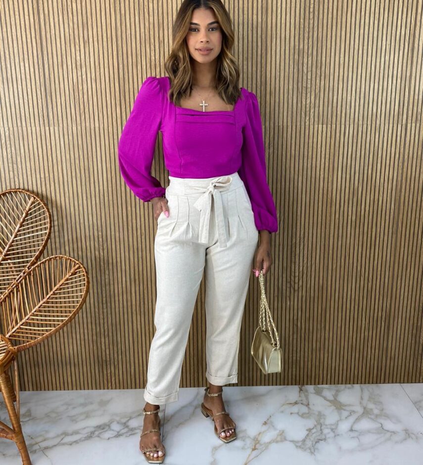 Cropped Feminino com Bojo Manga Longa Bia Fúcsia - Fernanda Ramos Store