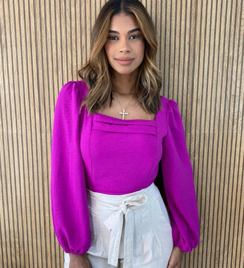 Cropped Feminino com Bojo Manga Longa Bia Fúcsia - Fernanda Ramos Store