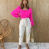 Cropped Feminino com Bojo Manga Longa Bia Pink - Fernanda Ramos Store