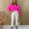 Cropped Feminino com Bojo Manga Longa Bia Pink - Fernanda Ramos Store