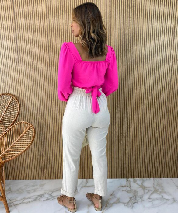 Cropped Feminino com Bojo Manga Longa Bia Pink - Fernanda Ramos Store