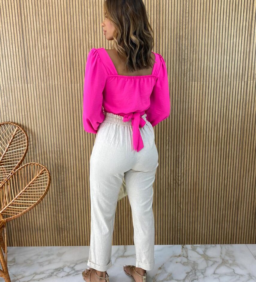 Cropped Feminino com Bojo Manga Longa Bia Pink - Fernanda Ramos Store