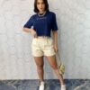 Cropped Feminino Manga Curta Positivity Always Azul - Fernanda Ramos Store