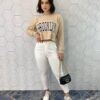 Cropped Feminino Manga Longa Moletom Brooklyn Bege - Fernanda Ramos Store