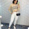 Cropped Feminino Manga Longa Moletom Brooklyn Bege - Fernanda Ramos Store