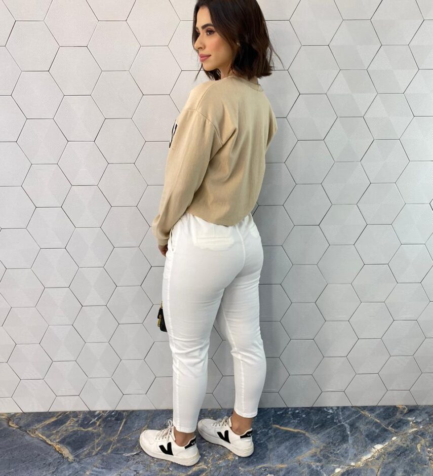 Cropped Feminino Manga Longa Moletom Brooklyn Bege - Fernanda Ramos Store