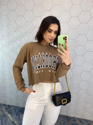 Cropped Feminino Manga Longa Moletom Brooklyn Terra - Fernanda Ramos Store