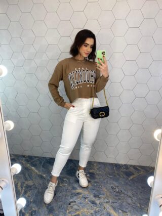 Cropped Feminino Manga Longa Moletom Brooklyn Terra - Fernanda Ramos Store