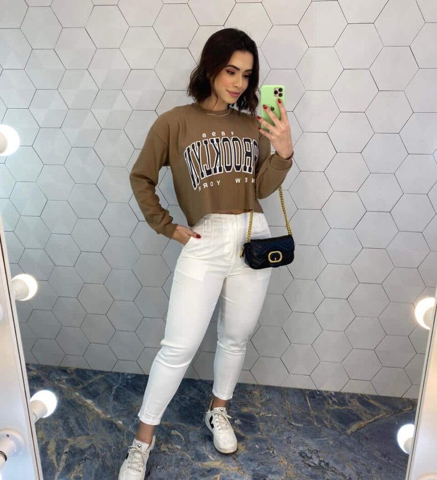 Cropped Feminino Manga Longa Moletom Brooklyn Terra - Fernanda Ramos Store