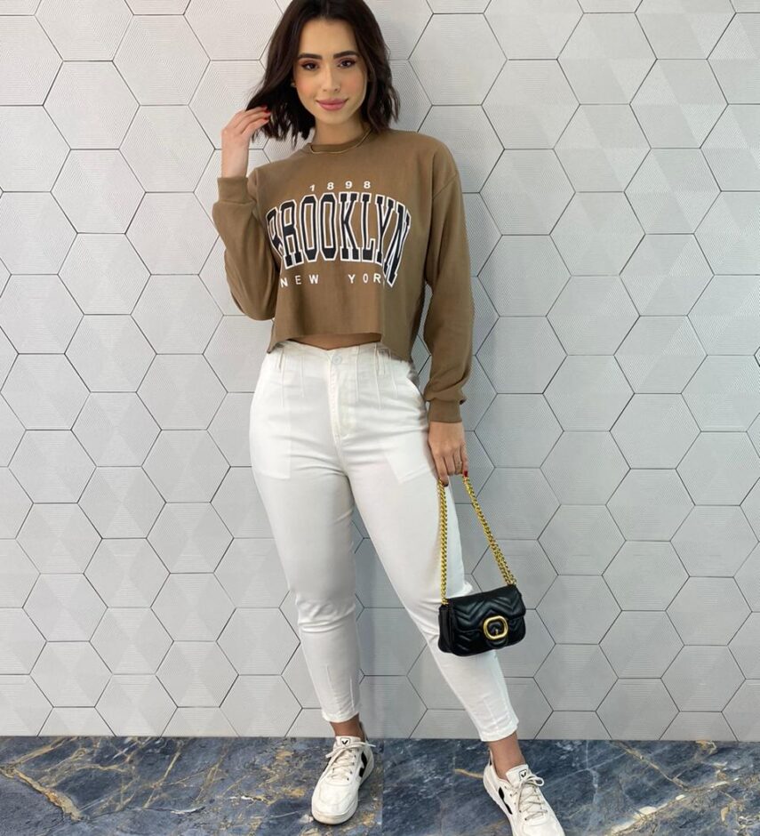 Cropped Feminino Manga Longa Moletom Brooklyn Terra - Fernanda Ramos Store