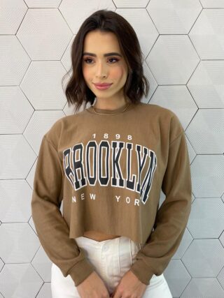 Cropped Feminino Manga Longa Moletom Brooklyn Terra - Fernanda Ramos Store