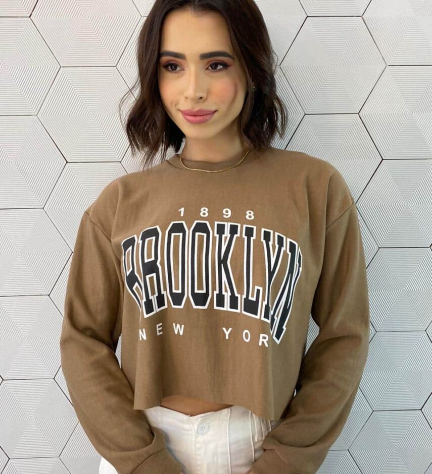 Cropped Feminino Manga Longa Moletom Brooklyn Terra - Fernanda Ramos Store
