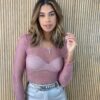 Cropped Feminino Manga Longa Tule Heloisa Rose - Fernanda Ramos Store