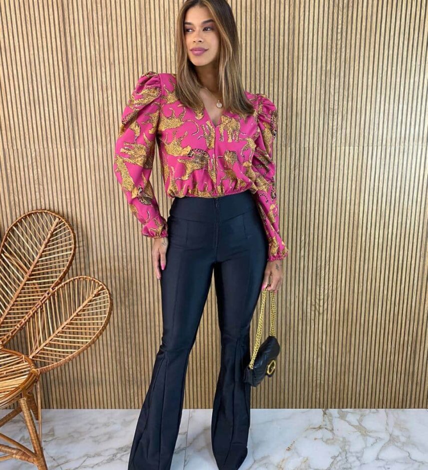 Cropped Feminino sem Bojo Manga Princesa Estampado Pink - Fernanda Ramos Store