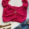 Cropped Feminino sem Bojo Tricot Helena Pink - Fernanda Ramos Store