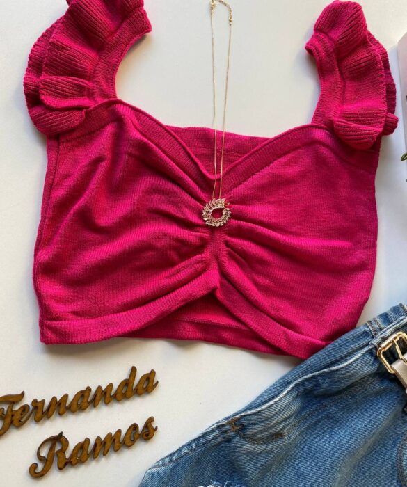 Cropped Feminino sem Bojo Tricot Helena Pink - Fernanda Ramos Store