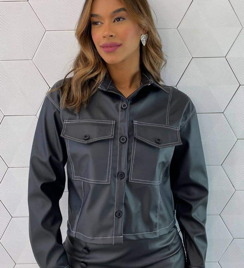 Jaqueta Feminina Couro Eco Lorena Preta - Fernanda Ramos Store