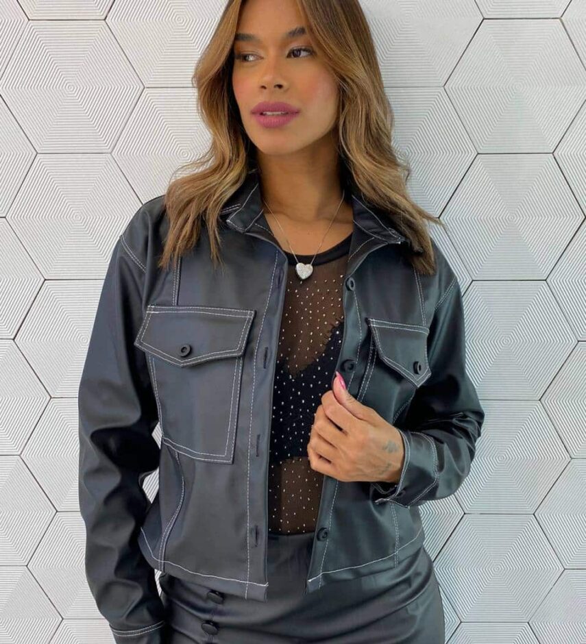Jaqueta Feminina Couro Eco Lorena Preta - Fernanda Ramos Store
