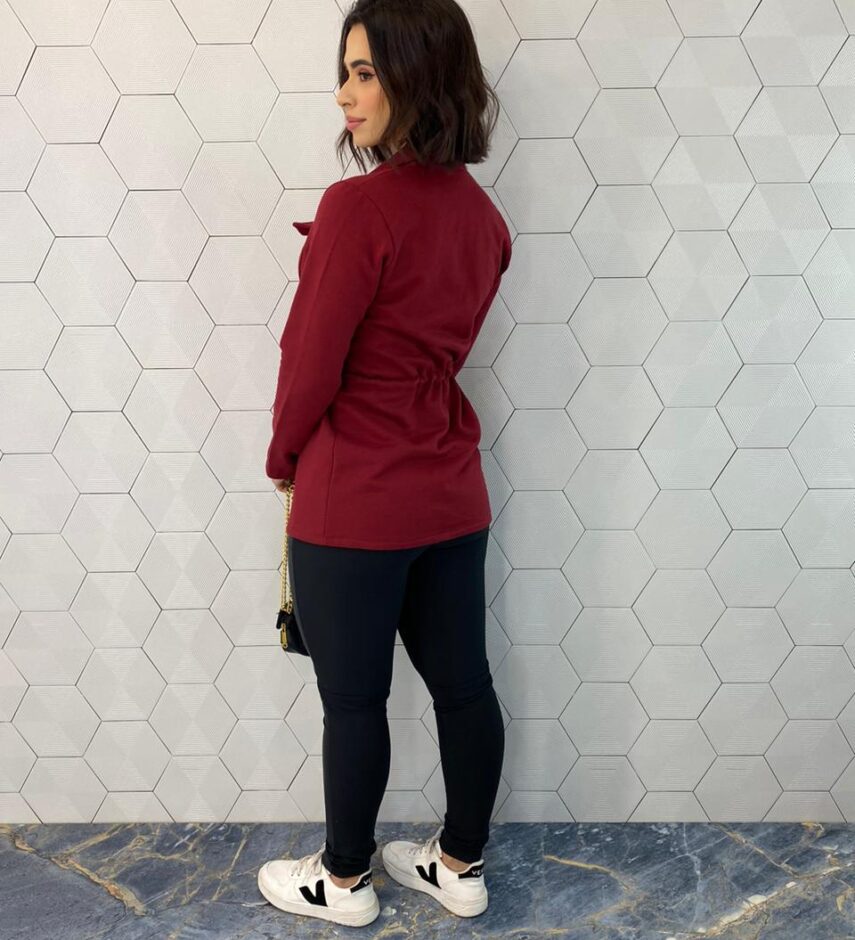 fernandaramosstore com br Parka Feminina Moletom com Amarração Marsala 3