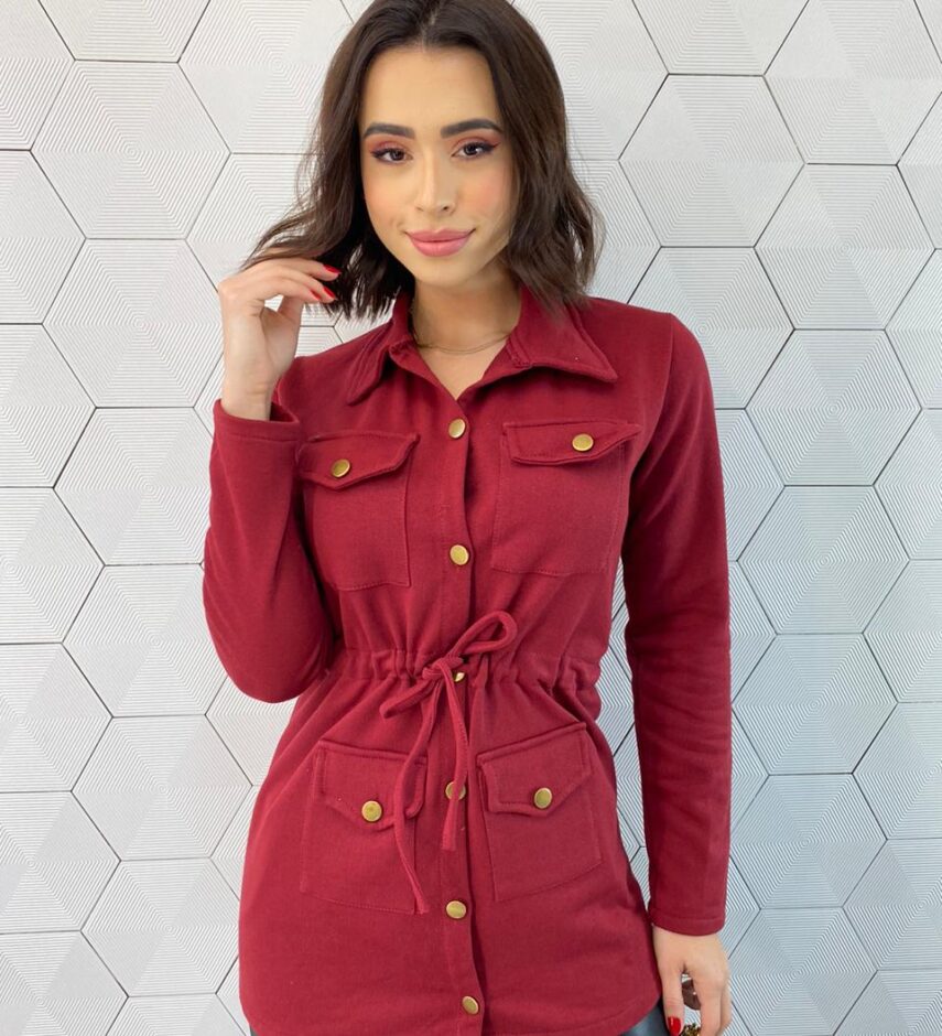 Parka Feminina Moletom com Amarração Marsala Fernanda Ramos Store
