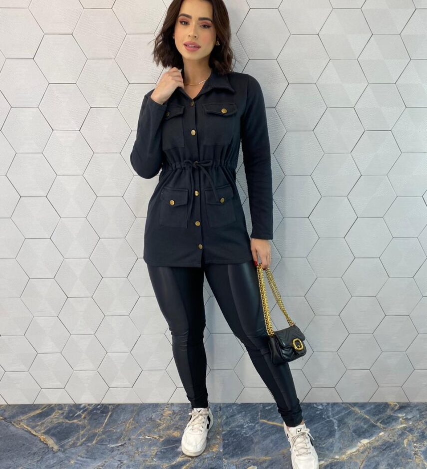 fernandaramosstore com br Parka Feminina Moletom com Amarração Preta 2