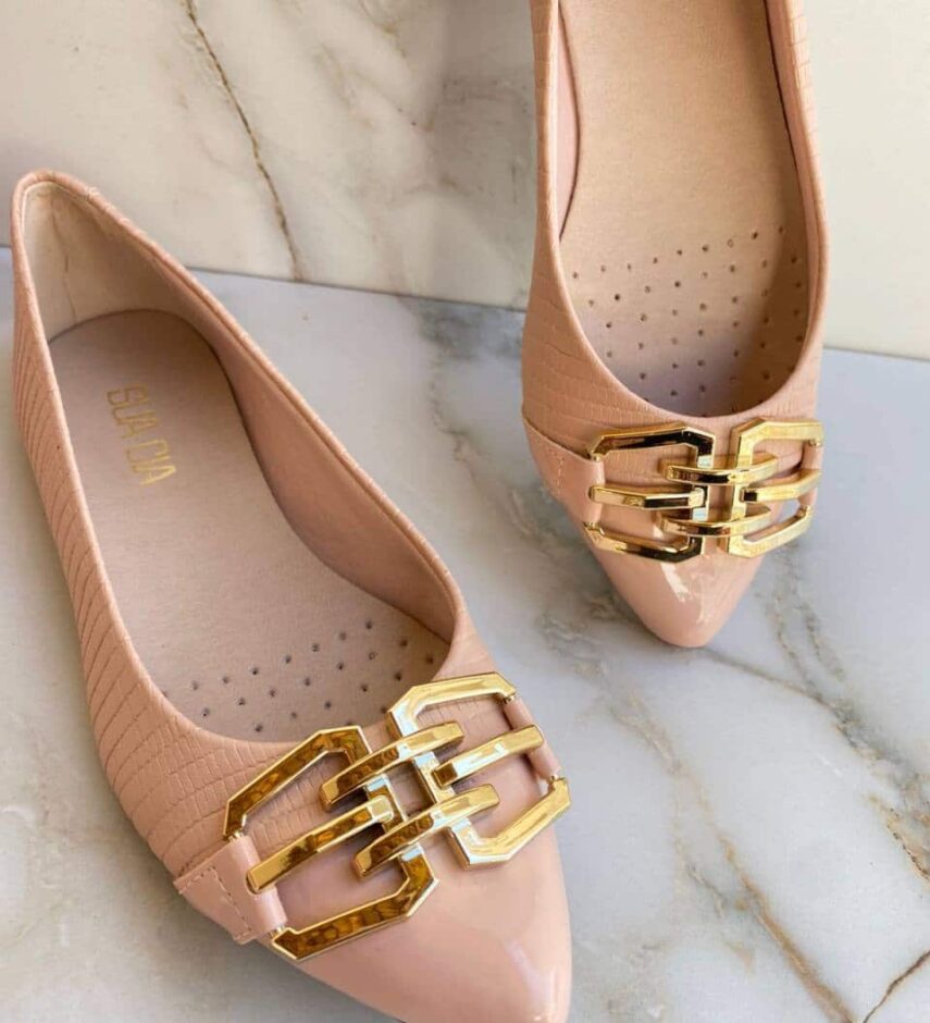 Sapatilha Feminina Nina Nude Detalhe Dourado - Fernanda Ramos Store