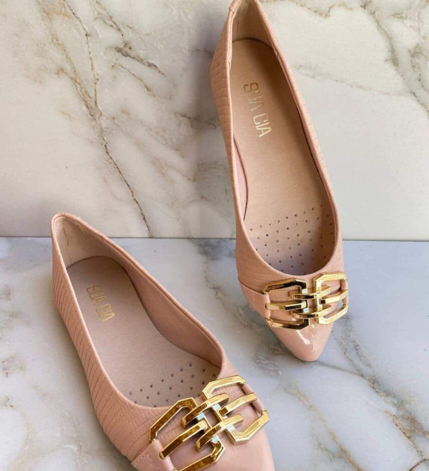 Sapatilha Feminina Nina Nude Detalhe Dourado - Fernanda Ramos Store