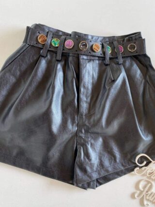 Short Feminino Couro Eco Liz com Cinto Preto - Fernanda Ramos Store