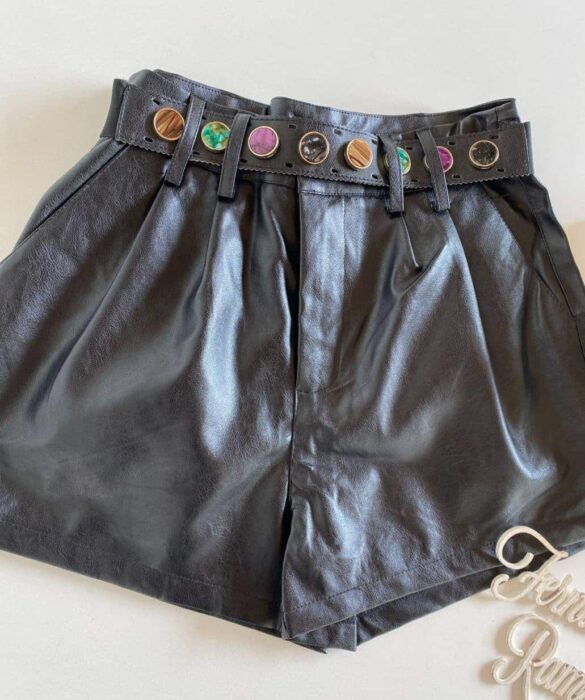 Short Feminino Couro Eco Liz com Cinto Preto - Fernanda Ramos Store