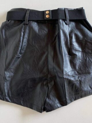 Short Feminino Couro Eco Liz com Cinto Preto - Fernanda Ramos Store