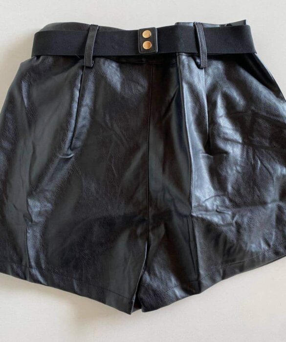 Short Feminino Couro Eco Liz com Cinto Preto - Fernanda Ramos Store