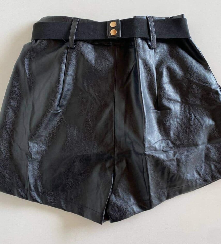 Short Feminino Couro Eco Liz com Cinto Preto - Fernanda Ramos Store