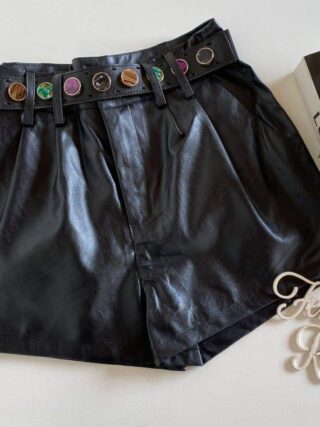 Short Feminino Couro Eco Liz com Cinto Preto - Fernanda Ramos Store