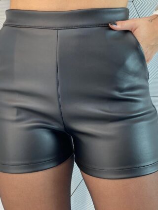 Short Feminino Couro Eco Zíper Lateral Preto - Fernanda Ramos Store