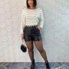 Short Feminino Couro Eco Zíper Lateral Preto - Fernanda Ramos Store