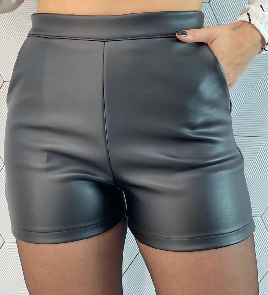 Short Feminino Couro Eco Zíper Lateral Preto - Fernanda Ramos Store