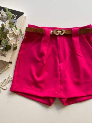 Short Saia Feminino Alfaiataria com Cinto Liz Pink - Fernanda Ramos Store