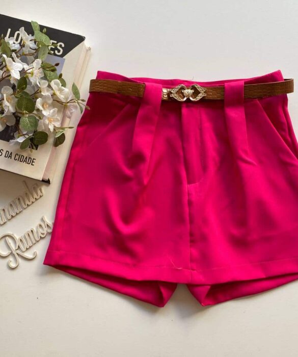 Short Saia Feminino Alfaiataria com Cinto Liz Pink - Fernanda Ramos Store