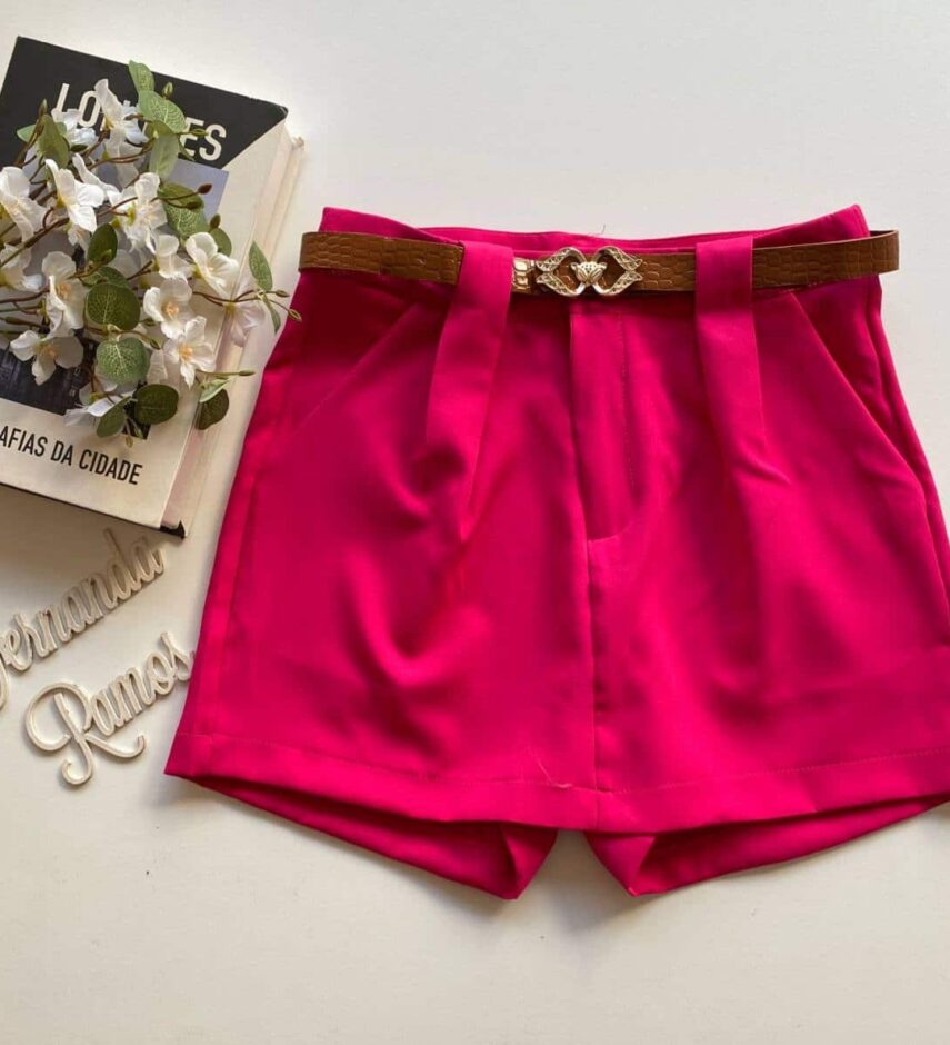 Short Saia Feminino Alfaiataria com Cinto Liz Pink - Fernanda Ramos Store