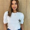 T-shirt Feminina Manga Princesa Canelada Estrela Off White - Fernanda Ramos Store