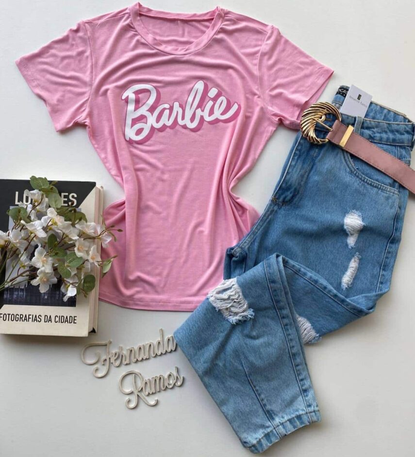 T-shirt Manga Curta Cor Rosa Estampa Rosa - Fernanda Ramos Store