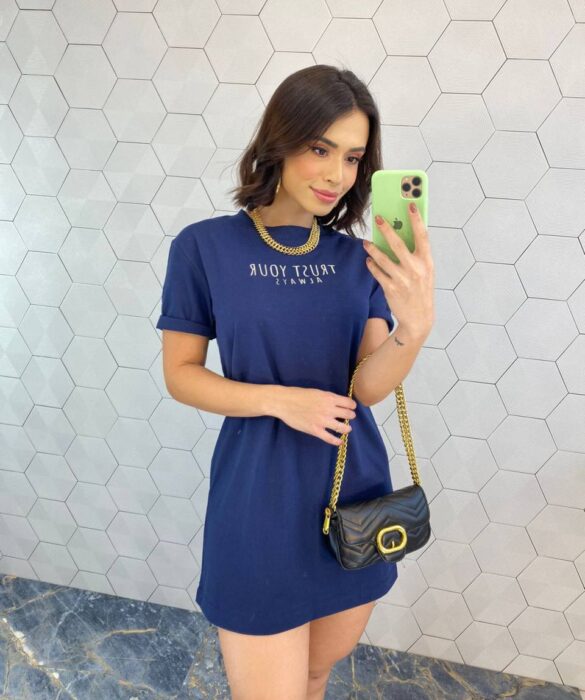 Vestido Camisetão Curto Trust Your Always Azul - Fernanda Ramos Store