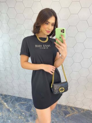 Vestido Camisetão Curto Trust Your Always Preto - Fernanda Ramos Store