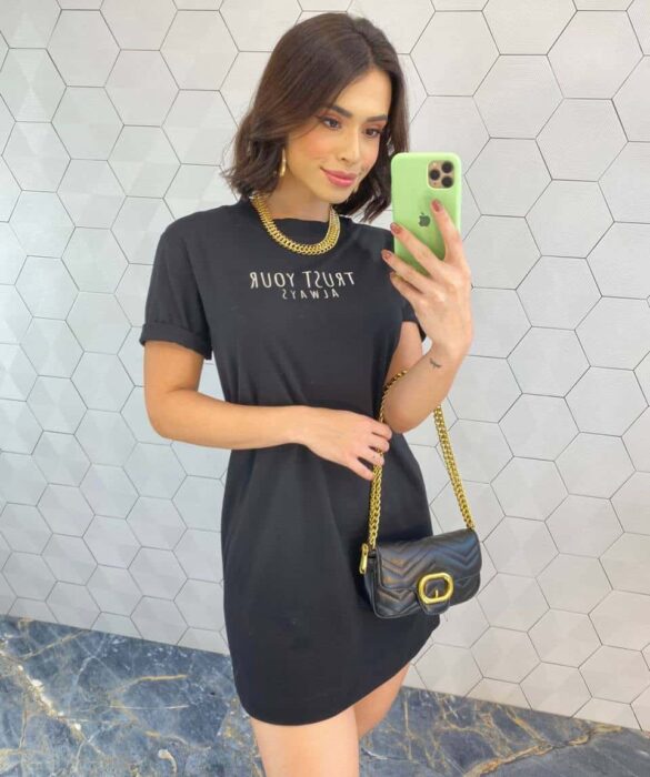 Vestido Camisetão Curto Trust Your Always Preto - Fernanda Ramos Store