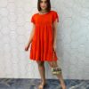 Vestido Curto Feminino de Malha Helena Coral - Fernanda Ramos Store