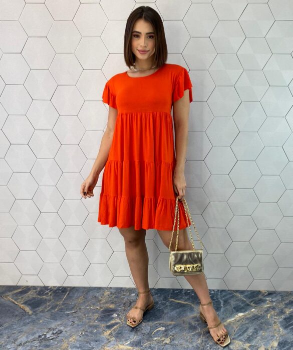 Vestido Curto Feminino de Malha Helena Coral - Fernanda Ramos Store