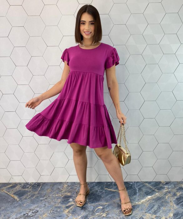 Vestido Curto Feminino de Malha Helena Fúcsia - Fernanda Ramos Store