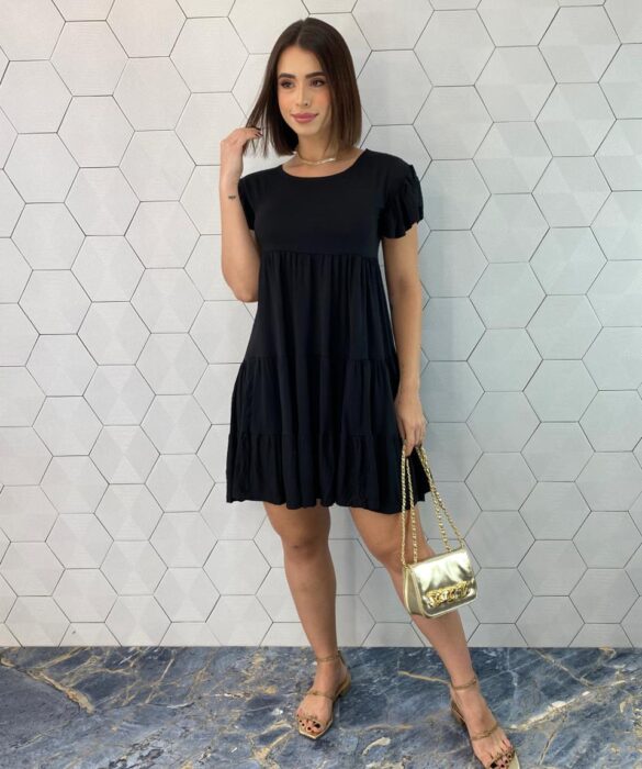 Vestido Curto Feminino de Malha Helena Preto - Fernanda Ramos Store