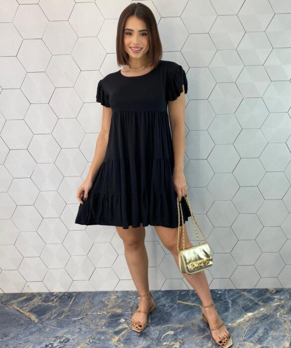 Vestido Curto Feminino de Malha Helena Preto - Fernanda Ramos Store