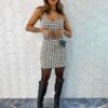 Vestido Curto Feminino sem Bojo Tweed Off White e Preto - Fernanda Ramos Store